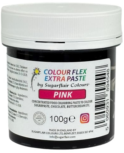 Sugarflair Colourflex Extra Paste Lebensmittelfarbe Paste Pink - Essbare Lebensmittel Farbe für Buttercreme, Schokolade, Zuckerpaste, Zuckerguss, Fondant, Kuchenmischungen, Teig und mehr - 100g