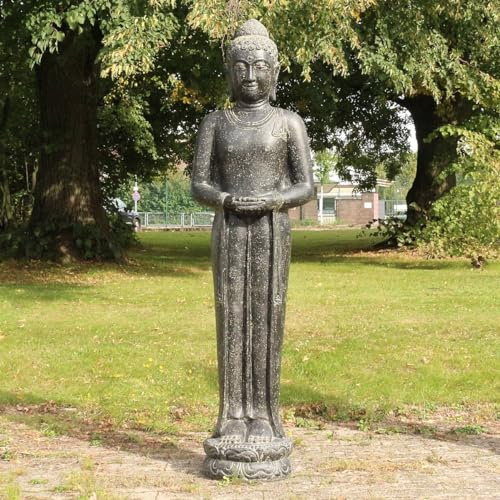 Oriental Galerie XXL Buddha Statue Lebensgroß Figur Skulptur Stehend Asien Indonesien Deko Steinguss Lavastein Gartenfigur Meditation 190 cm