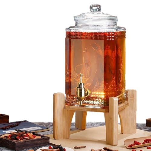 HYQNG Dispensador de Bebidas de Vidrio, Dispensador de Agua de 3L/5L/7.5L con Grifo y Tapa, Dispensador de Bebidas con Botella de Agua fría, Tarros de Cerveza de Limonada, Contenedor de Bebidas 5L A