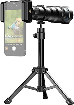 COMETX Kit de teleobjetivo 36X para teléfono móvil con trípode de metal, bolsa de lente universal para senderismo, camping, observación de vida silvestre, luna, deportes, juegos, conciertos
