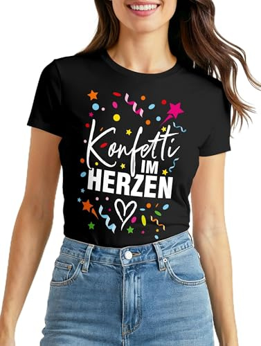 MoonWorks® Damen T-Shirt Fasching Karneval Konfetti im Herzen Kostüm-Ersatz Verkleidung Funshirt Frauen