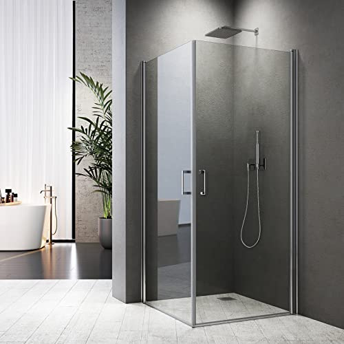 Duschkabine Eckeinstieg 80x80 cm Eckduschkabine mit Doppel Pendeltüren Duschabtrennung aus Nano 6mm ESG-Sicherheitsglas Duschwand Sicher und Zuverlässig,Höhe 195 cm