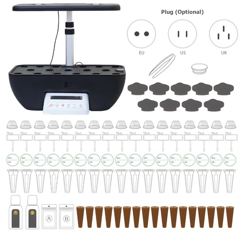 Kavolet Hydrokultur Anbausystem, 17 Pods, Vollspektrum-Pflanzenwachstumslicht, integrierter Ventilator, höhenverstellbar, 2 Modi, LCD-Display, Pflanzenkeimungsset für Gemüse, Salat, Topfpflanzen