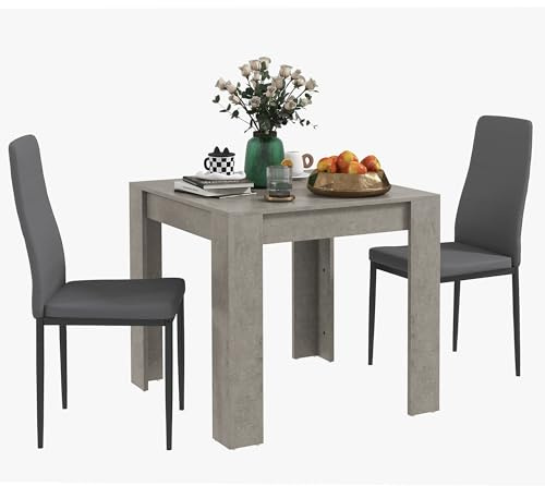 HOMCOM Set da Pranzo 3 Pezzi con Tavolo da Cucina 80x80x76 cm e 2 Sedie Moderne e Salvaspazio 41x50x97 cm, in MDF, Acciaio e Pelle PU, Grigio