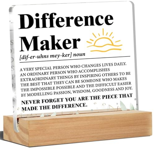 Difference Maker Gift Men, Thank You Gifts for Leader Boss Mentor Manager Coworkers Employees Teacher, Difference Maker Definition Acrylic Desk Plaque Sign Office Decor 4 x 4 Inches