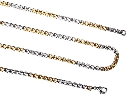 Tolldek Men's Necklace Stainless Steel 45-60 cm, Pea Chain Silver Gold Chain Stainless Steel Long Width 3-5.5 mm, Friendship Necklaces Boys Hip Hop for Men, stainless steel, Without cubic zirconia