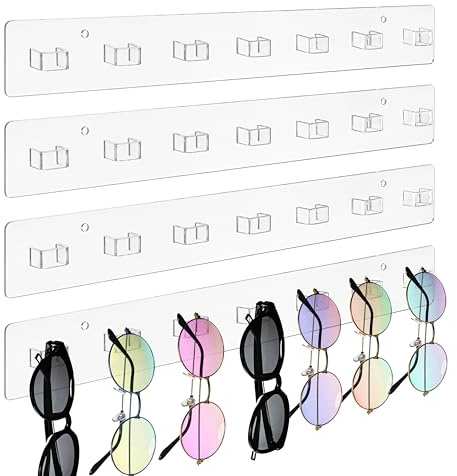 ZAVOOS 4 Stück Acryl-Sonnenbrillen-Organizer, transparenter hängender Brillen-Aufbewahrungshalter, Wandmontage, Brillenständer für mehrere Brillen, Eingangsbereich, Wohnzimmer