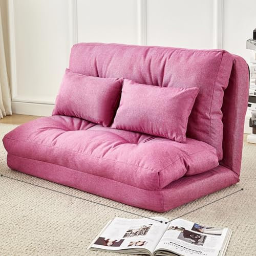 WEIDPHL Verstellbare Bodencouch, Klappbare Lounge-Chaiselongue Aus Stoff Mit Kissen, Umwandelbare Bodencouch Mit Sessel, Schlafmatratze Für Das Wohnzimmer,Rosa,Medium