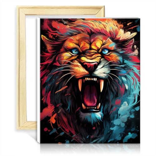 LiHEQING Malen nach Zahlen auf Leinwand, wilder Löwe, Ölgemälde, Malen nach Zahlen-Set, für Kinder, Zuhause, Wohnzimmer, dekorativ, ohne Rahmen (60 x 75 cm)