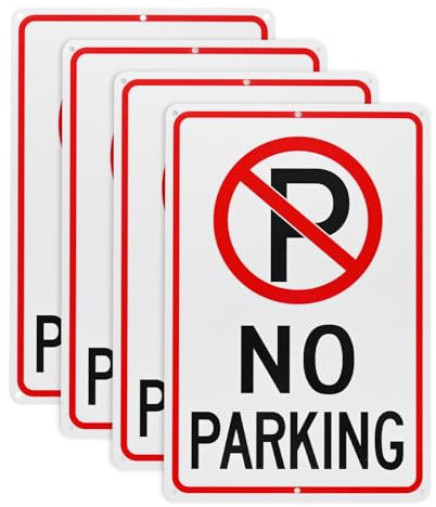 M METERXITY 4-Pack Cartel de NO ESTACIONAMIENTO con P 12x8 Señales Reflectantes de Aluminio para Calle Advertencia de Velocidad Lenta Sin Óxido Impermeable [Letras Rojas sobre Fondo Blanco]