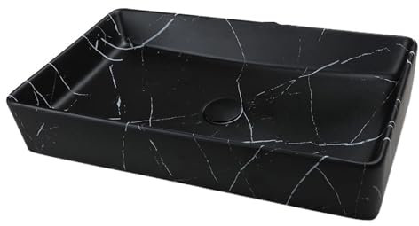 QAUUCP Lavabo da Bagno Rettangolare in Ceramica, lavabo da appoggio, di Grandi Dimensioni, con Rubinetto a Cascata Nero e Set di Scarico Pop-up Lavandino Bagno(Black)