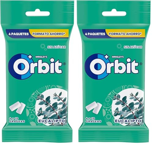 Orbit Chicle sin Azúcar con Sabor A Eucalipto 4 Paquetes x 10 grageas (Paquete de 2)