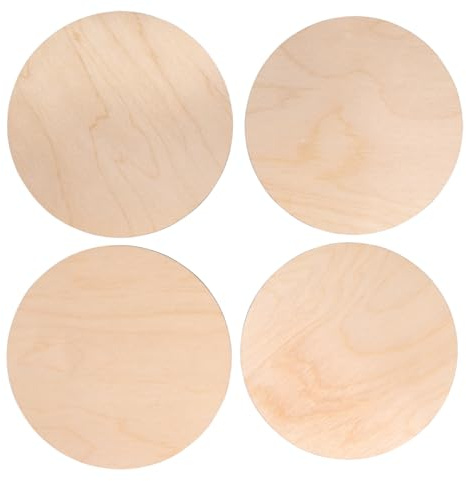 Rayher Holz Platten Set „L“, 4 Stück, 15 - 15,5 cm ø, Stärke 4 mm, ohne Loch, runde Naturholz-Scheiben, FSC zertifiziert, für DIY-Projekte, 64670505, Natur