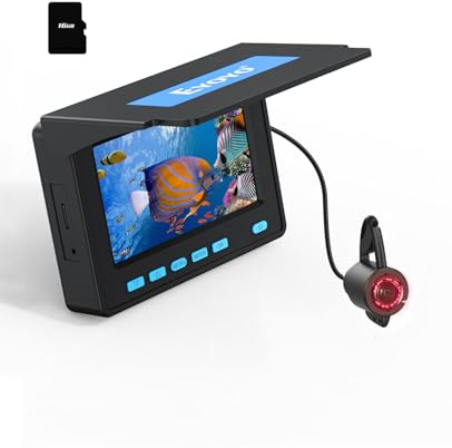 Eyoyo Underwater Fishing Camera, 4.3 Inch Fishing Camera DVR, Portable Fish Finder, 8-Hour Battery, Infrared Lights, Temperature & Depth Detection, 20M Cable for Lake Fishing