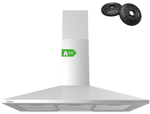 CIARRA AWS9201 A++ Dunstabzugshaube 90 cm Umluft Abluft 370m³/h mit CBCF002X2 Aktivkohlefilter 3 Leistungsstufen Silber Edelstahl Pyramide Wandmontage Wandhaube Abzugshaube