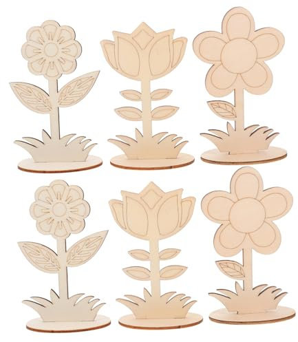 IMIKEYA 6stücke Unbemalte Holzblumen Diy Handwerksblumen Holzblumen Dekoration Ausschnitte Aus Holz Ornamente