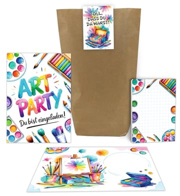 12 Einladungskarten zum Kindergeburtstag Jungen Mädchen Art Kreativ Malparty Kunst Kinder Einladungen Geburtstag Geburtstagseinladungen Kids inkl. 12 Umschläge, 12 Tüten, 12 Aufkleber, 12 Blöcke