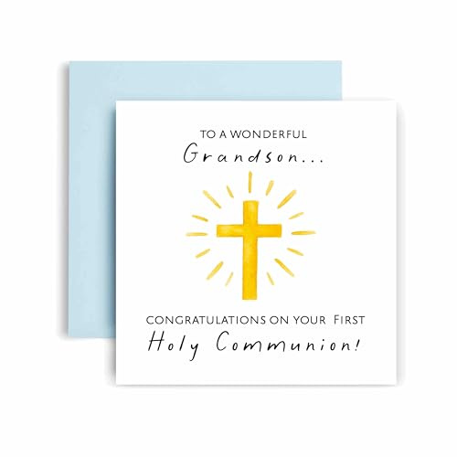 Huxters första nattvarden kort för barnbarn – blommig korsdesign – tankeväckande religiöst gratulationskort för en speciell milstolpe – 17 x 12 cm (barnbarn)