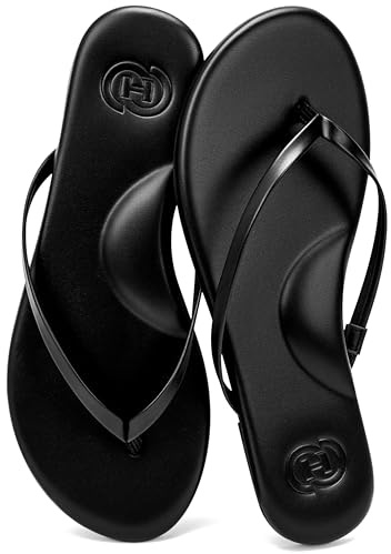 INMINPIN Infradito da donna con supporto per arco plantare, ultra confortevoli, in pelle vegana, con memory foam, estivi, spiaggia, minimalisti, nero, 38 EU