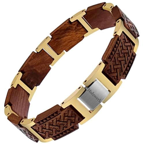 Holzwerk Natur Holz Armband für Damen und Herren Holzarmband Herrenarmband Damenarmband Braun Einstellbar inkl. Armbandkürzer und Aufbewahrungsbox