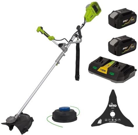 Desbrozadora Inalambrica de 2 Baterias 40 V - Cortadora de Cesped Inalambrica de Hoja e Hilo de Nailon con Cargador Doble Rapido - Cortabordes a Bateria Inalambrica