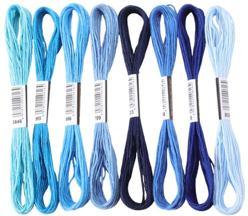 CABODYALS 8 Knäuel 6 Stränge Blauer Sticktwist Polyester Bunt Farbverlauf Kreuzstichgarn Freundschaftsarmbänder Schnur Masse Für Schmuckherstellung Handnähen Stricken Nähen Basteln