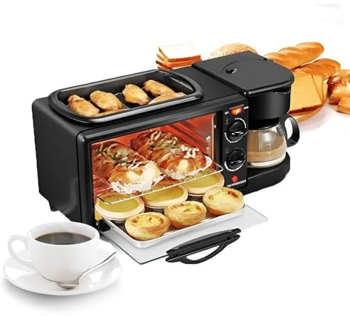 CVNIMV 9L Breakfast Station, 3-In-1 Breakfast Machine with Coffee Machine Function/Frying Pan, Temperature control timing Electric Oven,for Bread Egg Sandwich Bacon Sausages