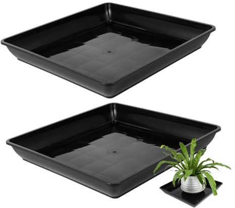 Kisangel Lot de 2 Soucoupes Carrées pour Plantes en Pot D'extérieur, Plateaux en Plastique PP Noir 350 ML, Protection Les Éclaboussures et Excès d'eau pour Balcon et Jardin