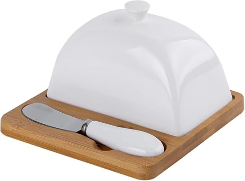 Beurrier - Grand Beurrier en Porcelaine avec Couvercle, Mini Beurrier, Parfait pour Bâtonnet De Beurre Standard