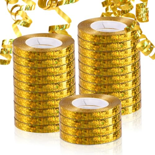 240 Meter Langen Luftschlangen Gold Geburtstag 24 Rollen Glitzer Ballonband | Funkelnd Luftschlangen Gold für Hochzeit Deko, Geburtstags Deko, Silvester Deko, Weihnachtliche,Geschenkband,Ballonband