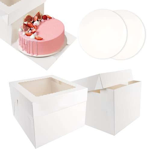 Juego de cajas para tartas, 2 unidades, cartón para tartas, 30 x 30 x 20 cm, caja de cartón, caja de transporte para tartas, caja de cartón, para pasteles, pasteles (blanco)