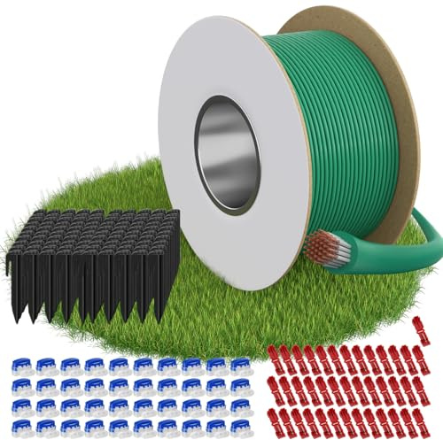 Cavo Perimetrale per Robot Tagliaerba 200m + 100 Pali da Terra + 40 Connettori Cavo + 40 Terminali di Connessione, Set Completo Cavo Periferico Compatibile con Gardena, Bosch, Husqvarna(200 m)