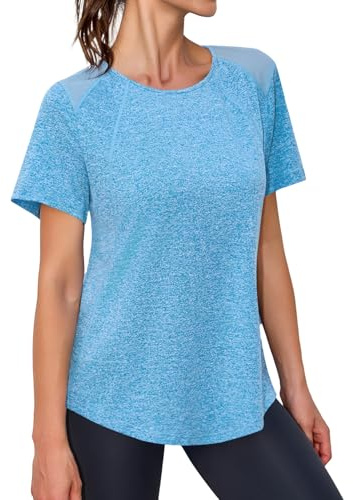 Gyabnw Maglietta Palestra Donna Maniche Corte con Scollo Rotondo Maglie Palestra Donna con Spalle in Tulle Tessuto Traspirante per Yoga e Pilates Corsa Yoga Ciclismo Trekking Alpinismo