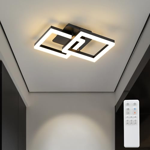 ANTENLICHT Plafoniera LED Soffitto Moderna 20W Dimmerabile con Telecomando 3000-6500K, Funzione di Memoria, Lampada da Soffitto per Camera da letto Sala Cucina Corridoio, Nero 44x28x10cm
