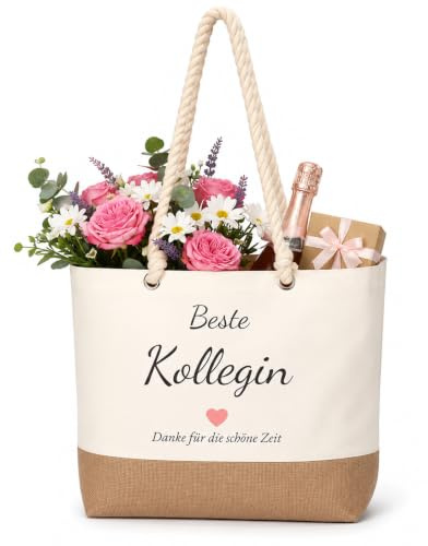 Abschiedsgeschenk Kollegin, Geschenk Für Kollegins Zum Abschied, Beste Kollegin Geschenk Mit Herz, Abschiedsgeschenk Kollegen, Jute Shopper Bag Mit Praktischer Größe, Shopper Bag Damen Stofftasche