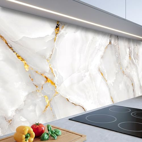 Panel Cocina Antisalpicaduras 300x60cm – Placa ABS Monolítica con Impresión Directa – Calidad Deluxe – Protector Decorativo – Diseños y Tamaños (Mármol Dorado)