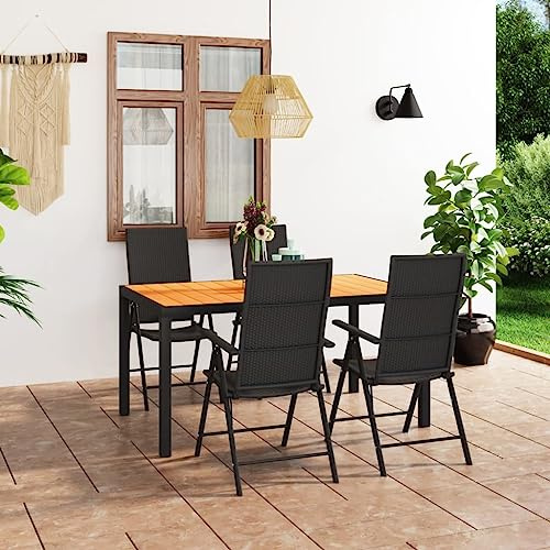 Qnhdfrt Garten Essgruppe 5 teilig Schwarz Braun PE Rattan Sitzgruppe Outdoor mit Klappbarer Lehne 150 x 90 cm für Terrasse Balkon Garten