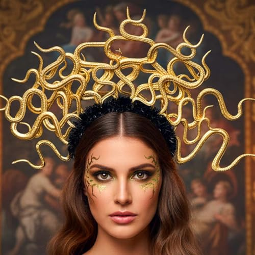 Unicra Medusa Snake Headband Gold Snake Headpiece Goddess Cosplay Costume Hair Accessories for Women