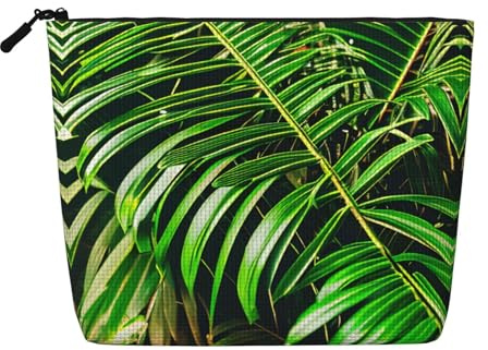 Ghjkfbf Palm Tree Green Leaves Print Single Layer Fake Hemp Makeup Bag Zipper Toiletry Bag Zipper Accessories