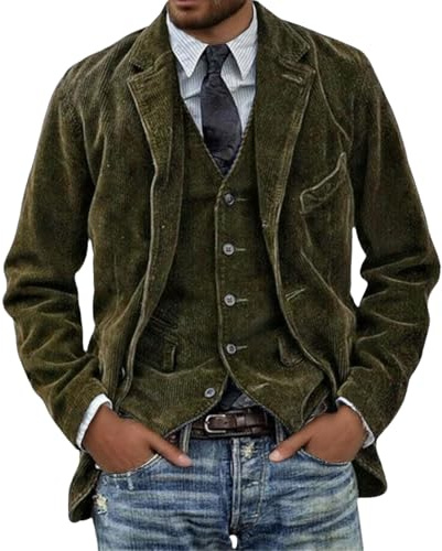 Herrmanchesterkavaj Vintage Casual Sportrock Mjuka Stretchiga Arbetskläder Ytterkläder för Möten Evenemang Armégrön 3X-Large