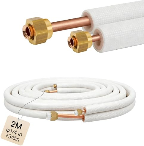 MIGUBIGU 1 PCS Tubo Aire Acondicionado 1/4 3/8 2m, Tuberia de Cobre para Aire Acondicionado, Kit Instalaciön Aire Acondicionado para Gases Refrigerantes R32, R410A y R407C