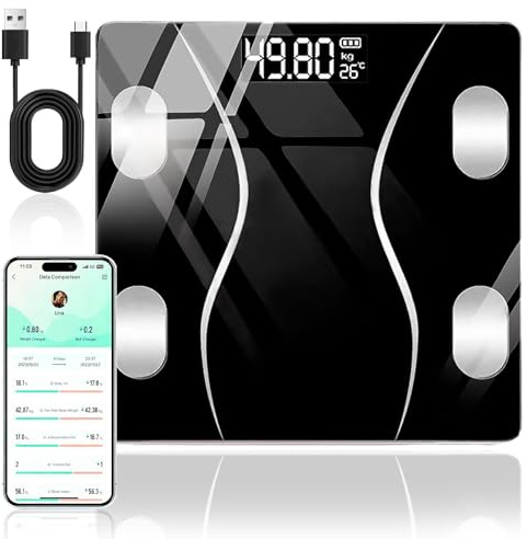 Bluetooth Scales for Body Weight, High Precision Smart Bathroom Scales with App, 180kg Max, LCD Display for Body Weight Body Fat Monitor BMI Muscle Mass Bone and More