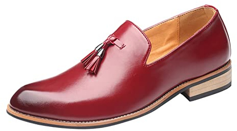 Mocassins classiques à enfiler en similicuir pour homme, chaussures habillées élégantes pour affaires, mariage, fête, Rouge, 41 1/3 EU