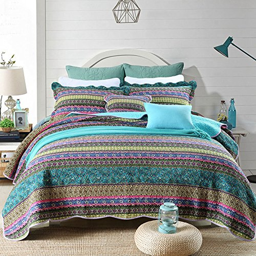 NEWLAKE Gestreift Jacquard-Stil Baumwolle Patchwork Tagesdecke Quilt Sets Twin Size