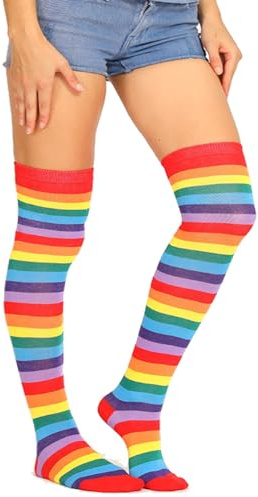 YUEMING Calze a Tubo Lungo Arcobaleno a Righe Colorate da Donna