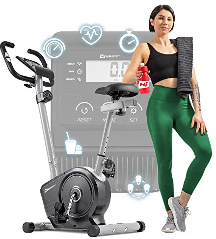 Hop-Sport Heimtrainer Fahrrad HS-2050H Sonic - leises Fitnessbike für Zuhause mit Magnetwiderstand & 8 Stufen, Pulsmessung, Hometrainer mit LCD-Display und Transportrollen, bis 120 kg belastbar