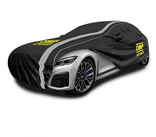 OMP Speed Funda Cubre Coche Exterior/Interior, Impermeable, 3 Capas, Talla S, 406 x 165 x 120 cm