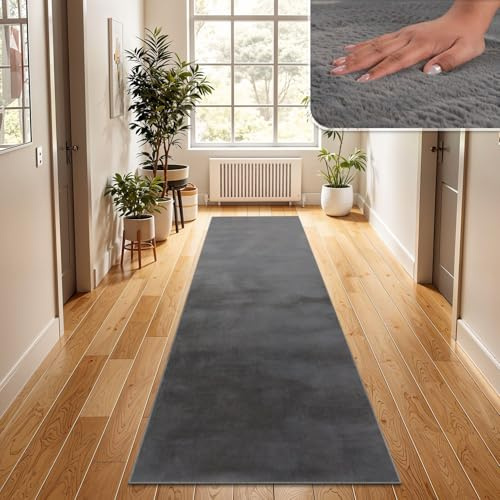 TT Home Wohnzimmer Teppich Hochflor Langflor Kunstfell Weich Modern Unifarben Flauschig, Farbe: Anthrazit, Größe:80x150 cm