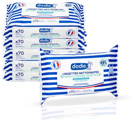 DODIE Lot de 6 Paquets de Lingettes Nettoyantes 3 en 1 (6x70) â€“ Visage, Corps et Siège â€“ Dermo-apaisantes, douces et résistantes - Fibres dâ€™origine végétale - Dès la naissance