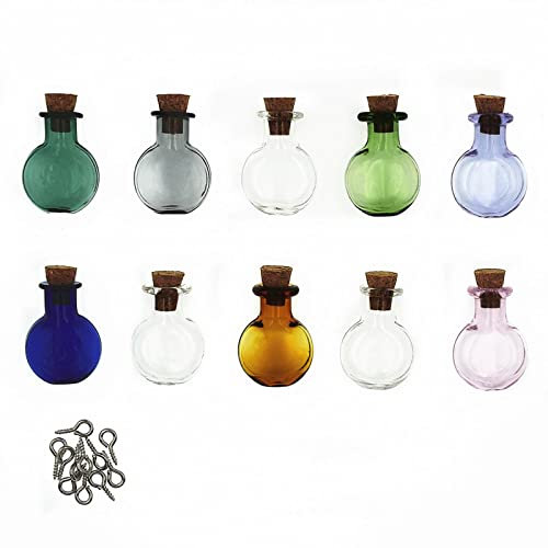 Mini-Glasflaschen mit Korkverschluss, flach, rund, für Party, Hochzeit, DIY-Dekoration, 10 Stück